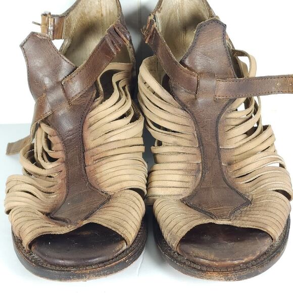 FREEBIRD BY STEVEN Women's Arrow US9 Tan Distressed Leather Strappy Sandals - Picture 5 of 16